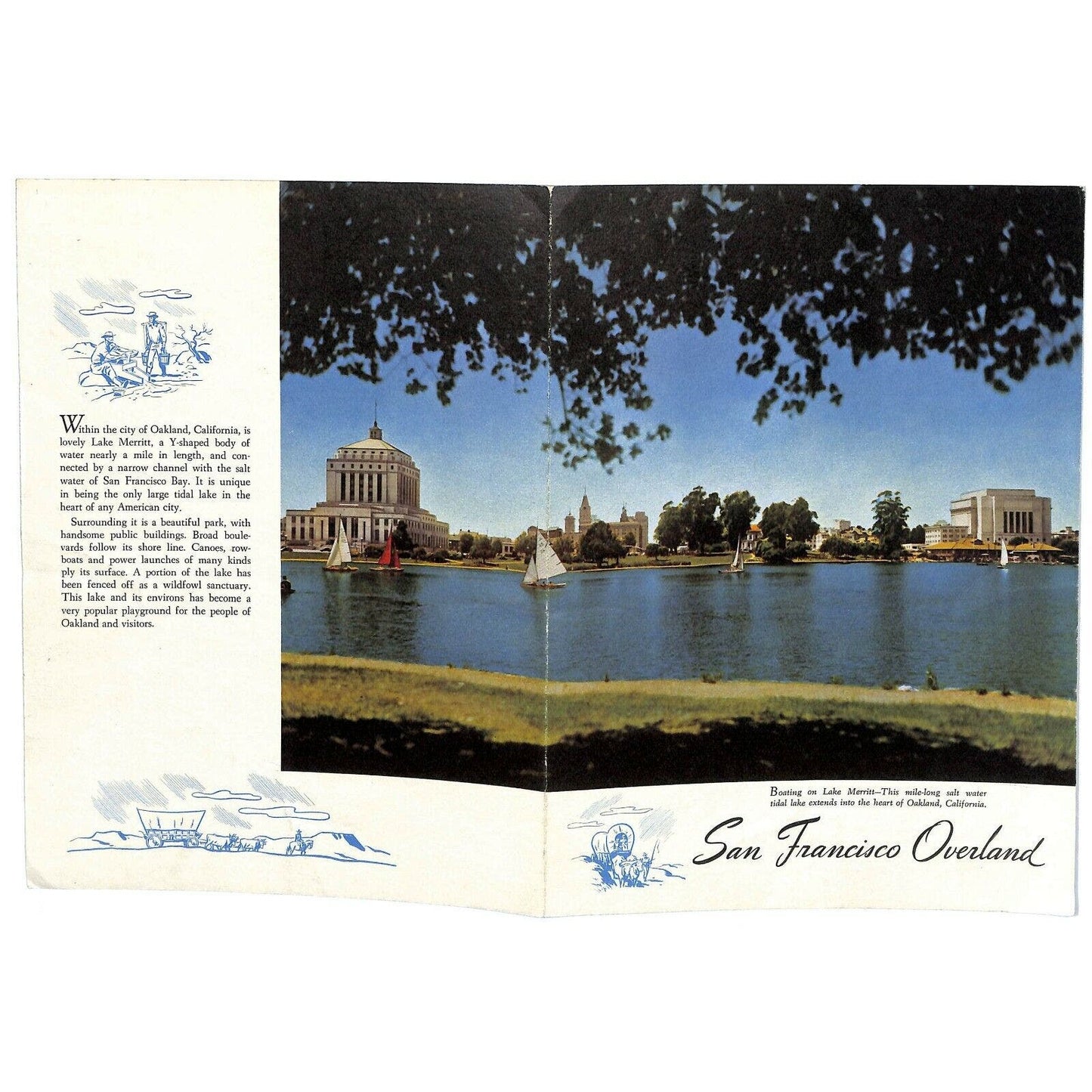 1950 San Francisco Overland Railroad Dining Color Photo Menu Lake Merritt