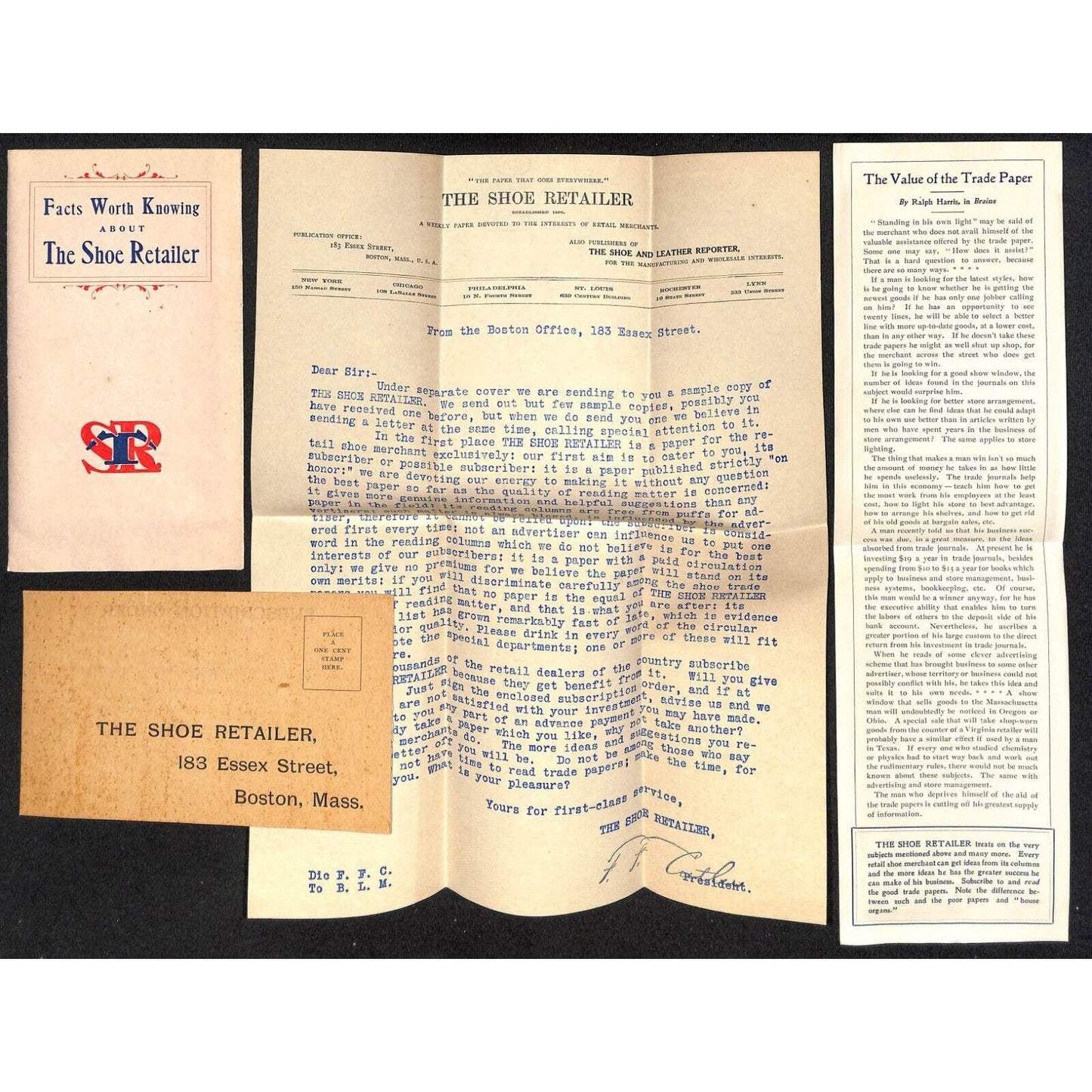 Newburgh ME Amos W. Knowlton* 1907 Boston "The Shoe Retailer" Group of Ephemera