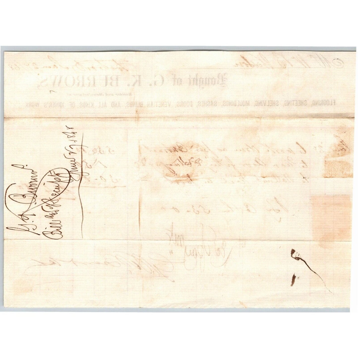Detroit Letterhead G. K. Burrows - Flooring Sheeting Mouldings 1868 w/ Rev Stamp
