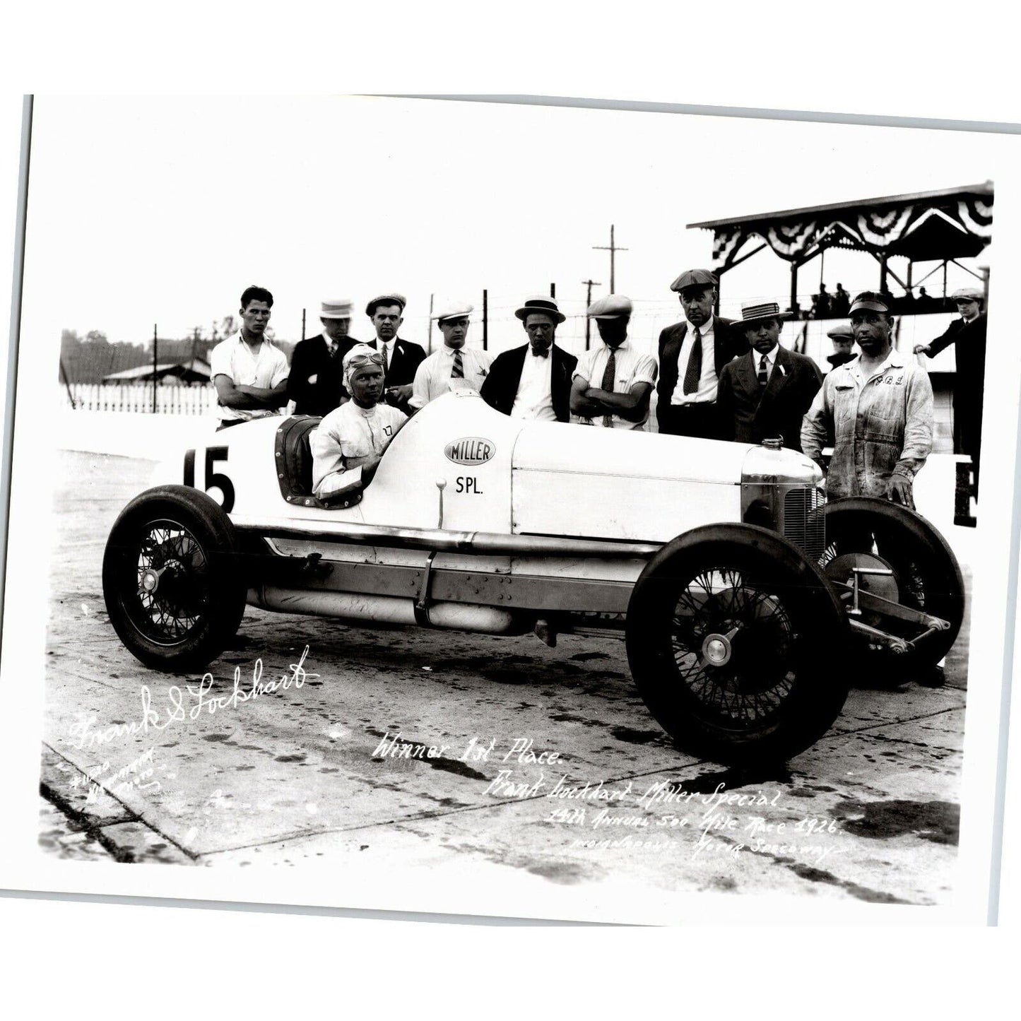 Frank Lockhart Indy 500 Winner 1926 - 8 x 10 Glossy B&W Photograph VGC Stamped