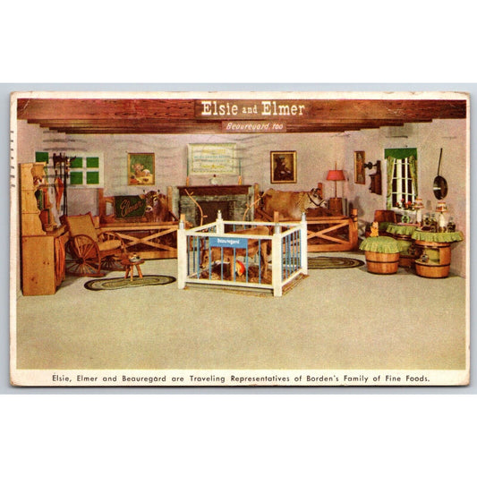 Borden's Elsie, Elmer and Beauregard Living Room Advertising Postcard PM 1951