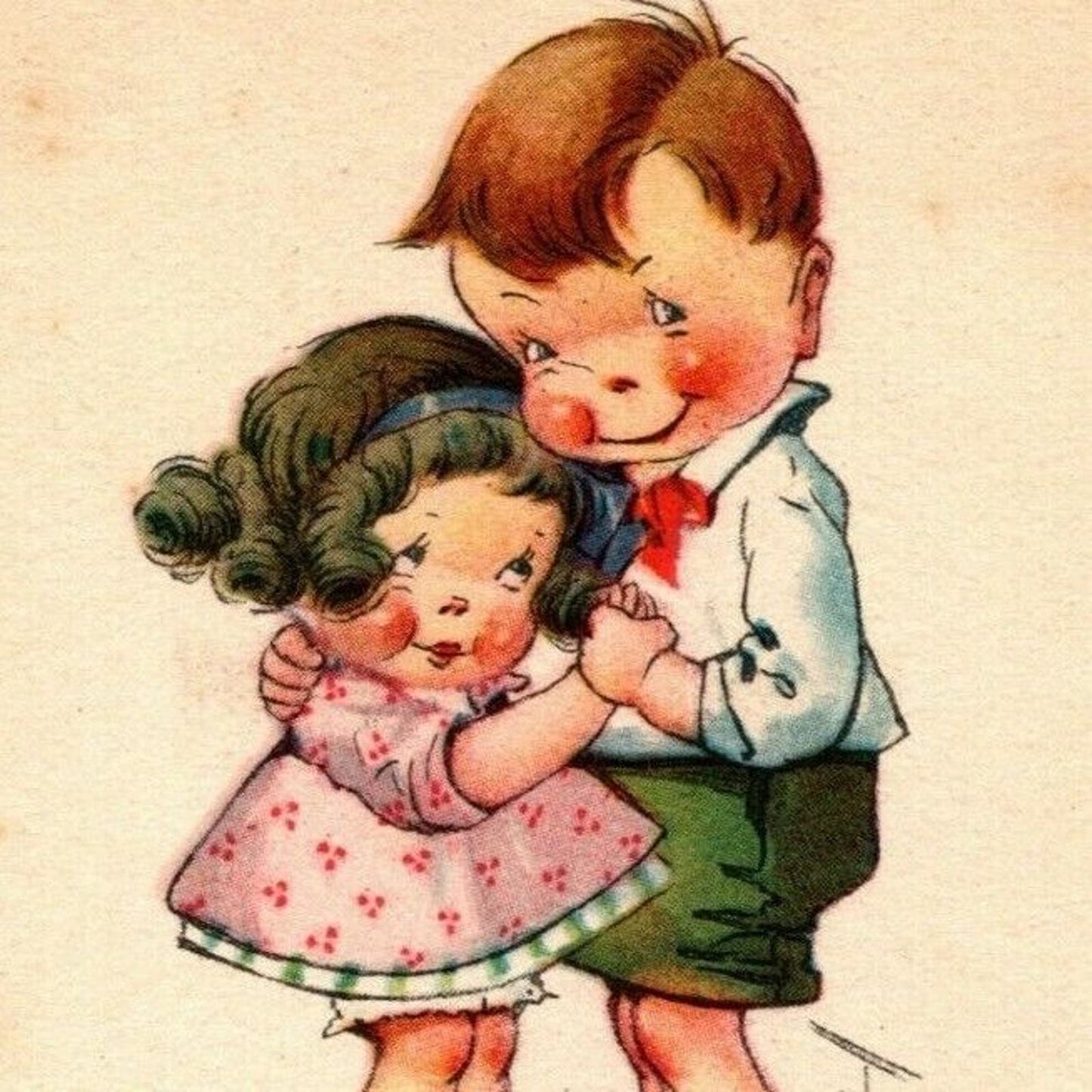 Vintage Postcard c1920's Boy & Girl Hugging "I calls my girl hinges..."