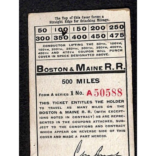 1910 Boston & Maine Railroad 500-Mile Coupon / Ticket Book Cover Only Scarce