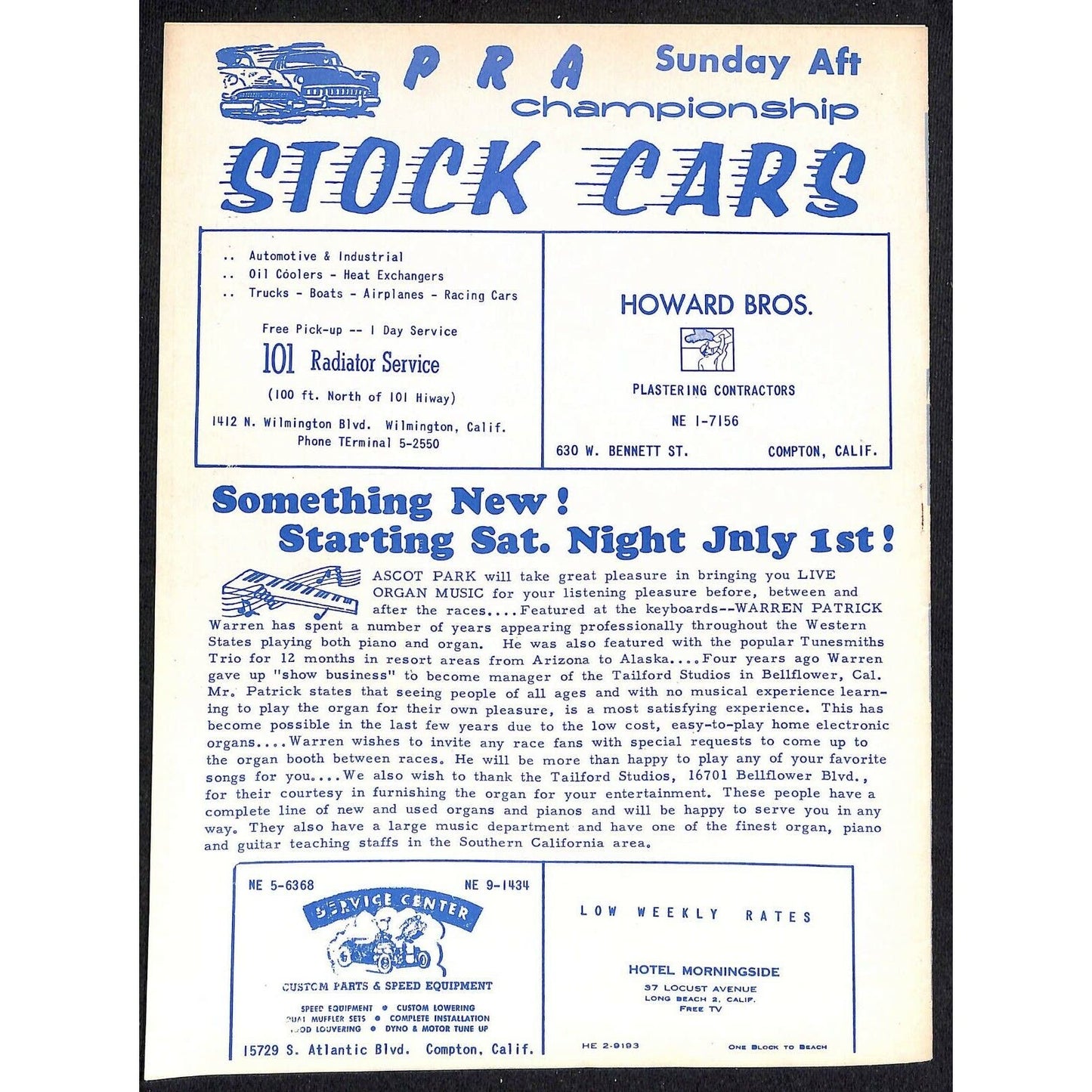 Scarce June 24 1961 Auto Racing CRA Big Car Program Ascot Gardena, CA 12pp