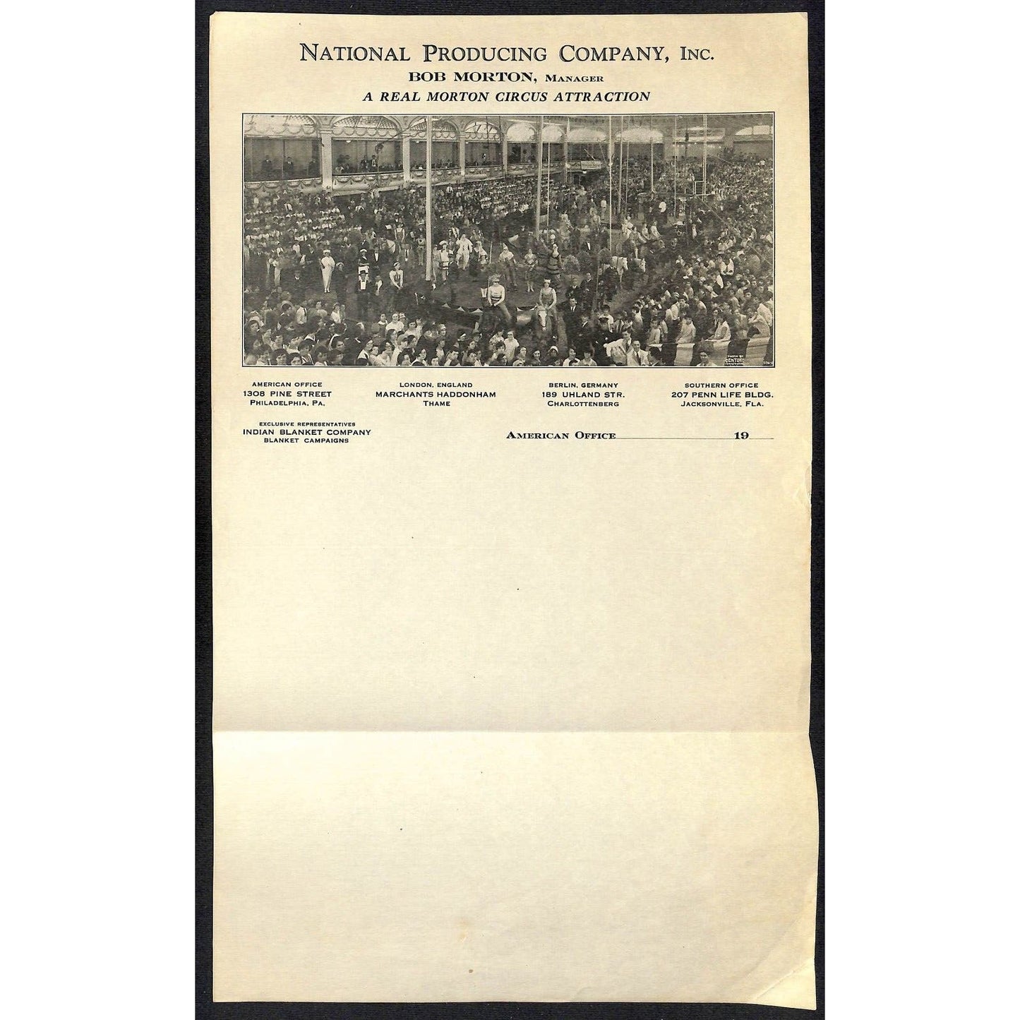 National Producing / Morton Circus Letterhead c1930 w/ Large Group Photo Scarce