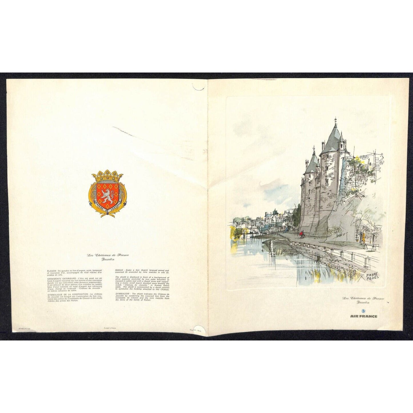 1965 Air France "German Club of Hollywood" Special Flight Dinner Menu