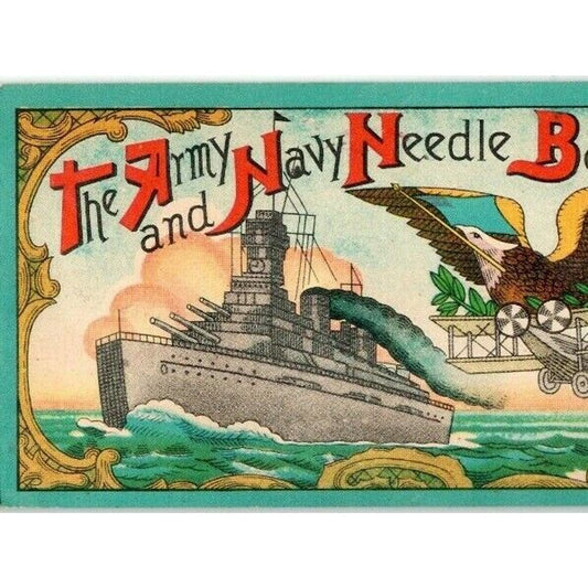 c1920's-30's Vintage Hand Sewing Needles Kit / Book - Army Navy Battleship VGC