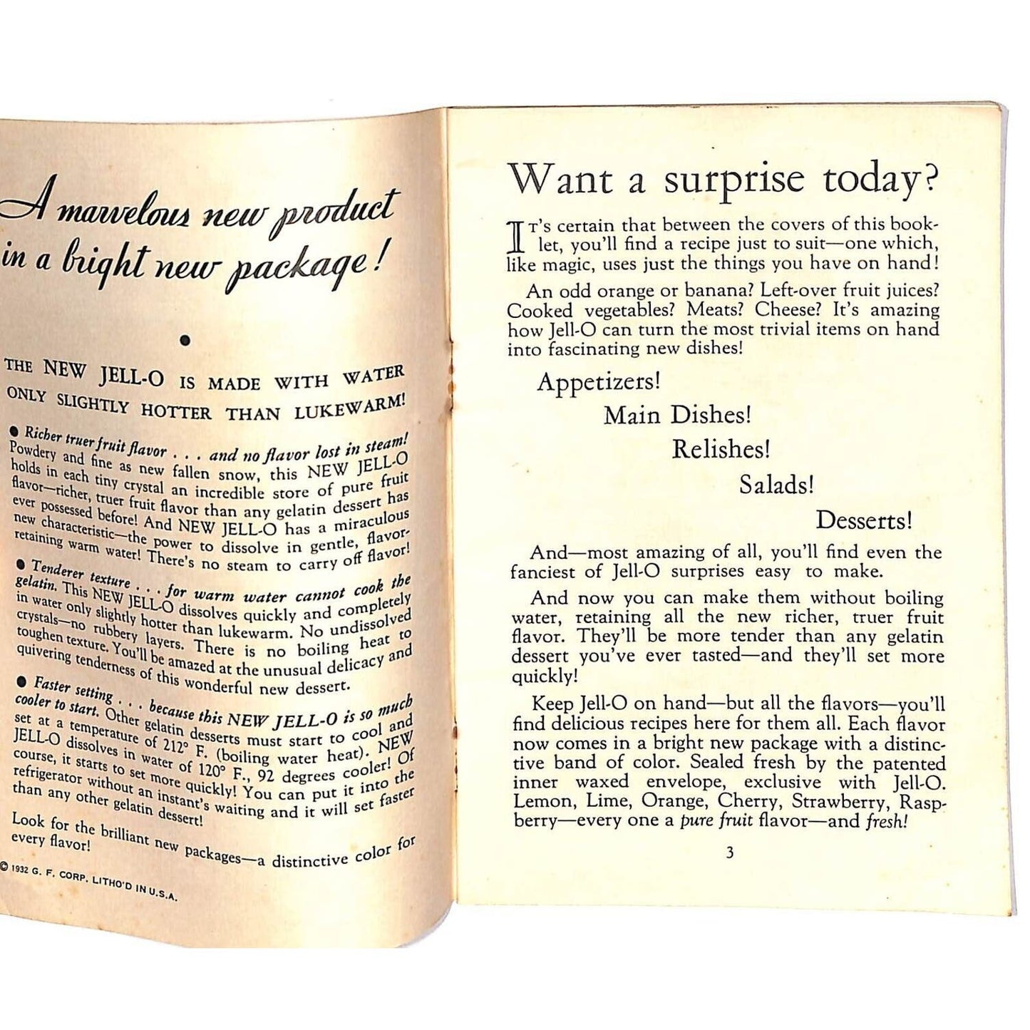 Jell-O Recipe Booklet "..Without Boiling Water! "48 New Recipes" c1932 23pp.