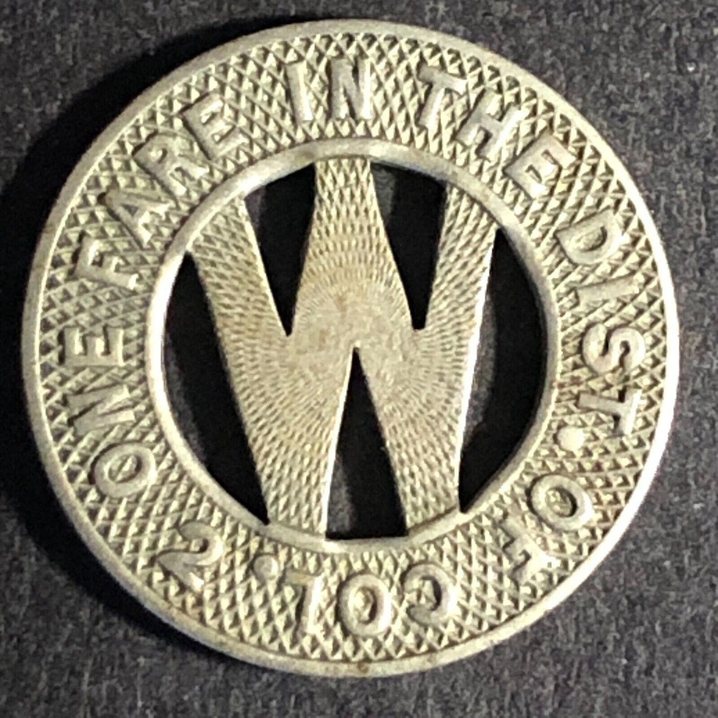 Wash. RY. & E. Co. Cap. Trac. Co. WM One Fare Dist. of Col. 2 Token - 16.5mm