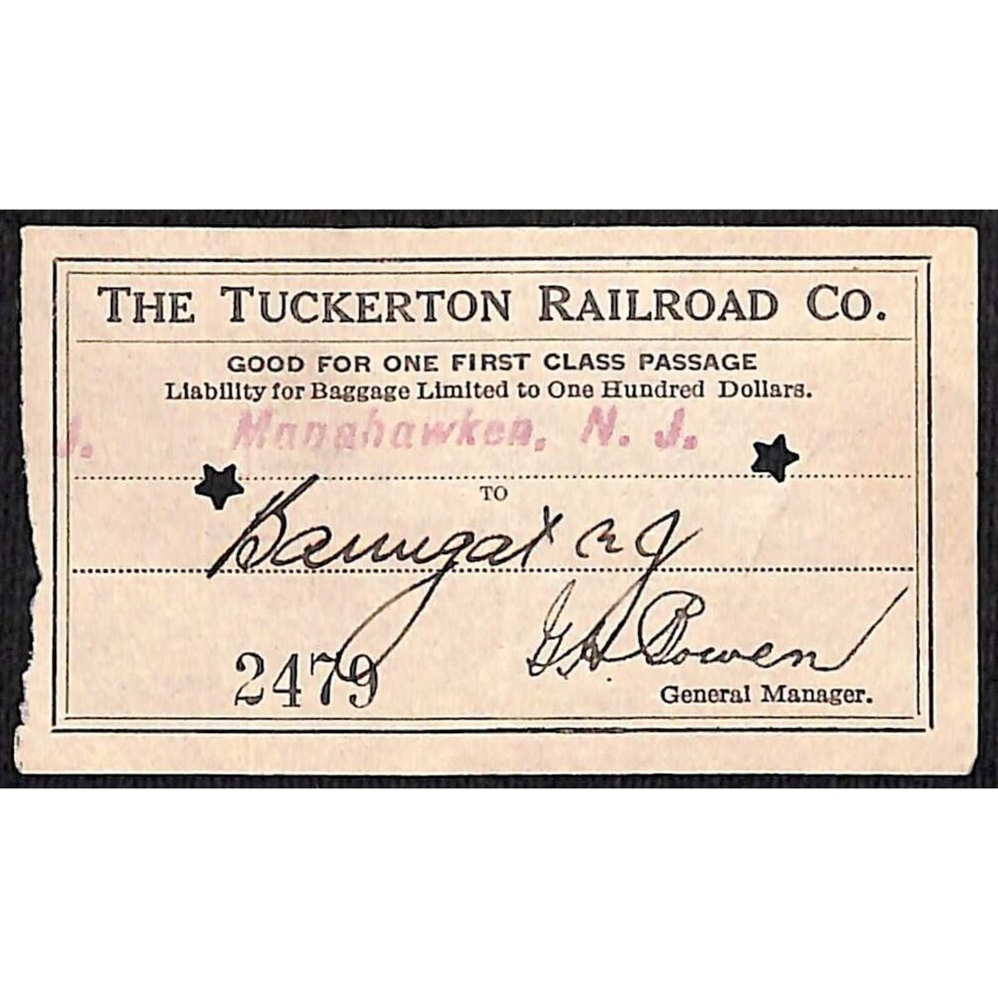 1931 Tuckerton Railroad Manahawken, NJ Group of 9 First Class Tickets