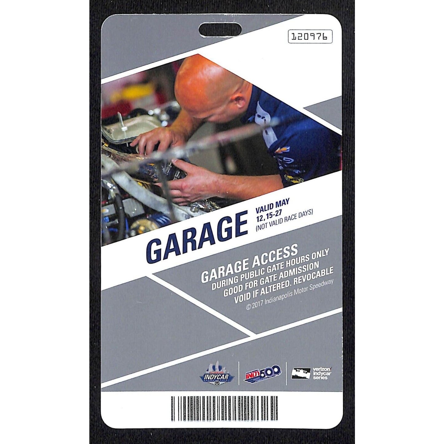 2017 Indy 500 Garage Access Ticket Pass Indianapolis IMS #120976 VGC