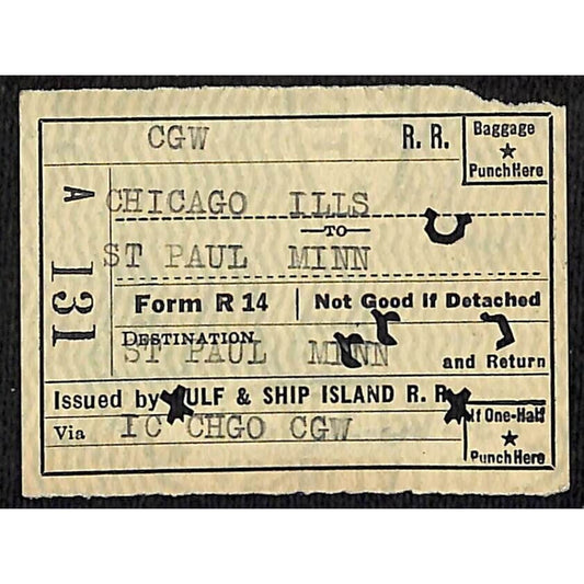 Gulf & Ship Island Railroad 1925 Summer Excursion Ticket Chicago St. Paul #131
