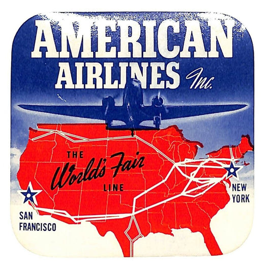 American Airlines, Inc. "The World's Fair Line" 1939-40 Airline Gum Label Scarce
