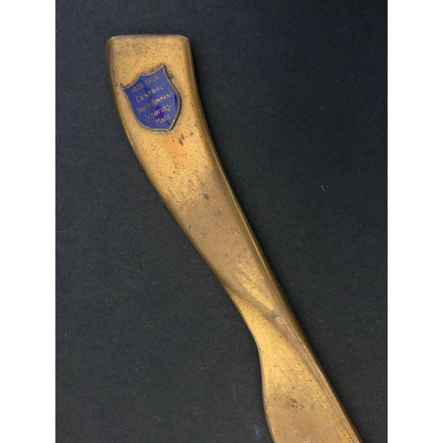 c1926 8 1/4" Central Trust Co. Cambridge Mass. Brass Advertising Letter Opener