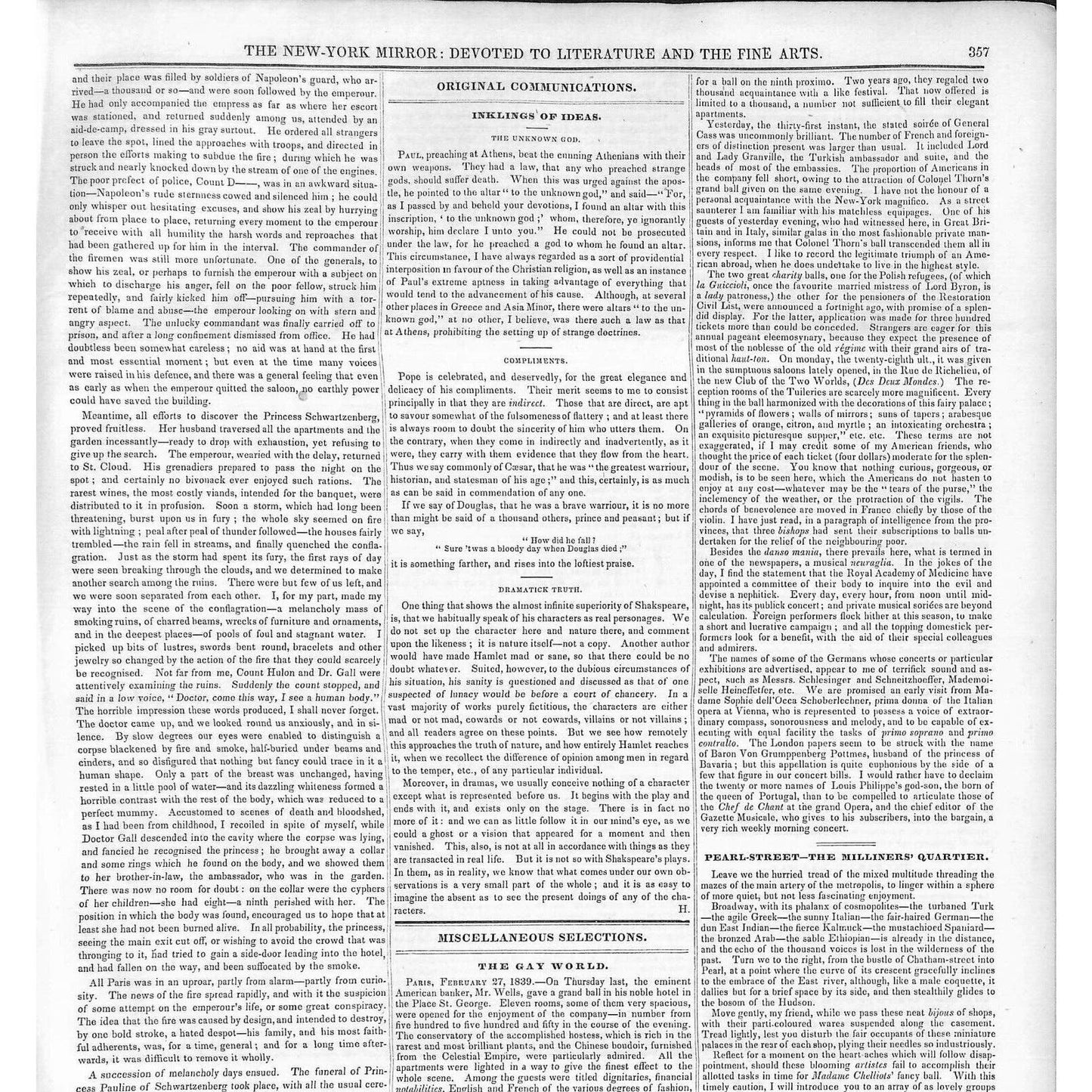 New-York Mirror Weekly Journal Literature Fine Arts Newspaper 5/4/1839