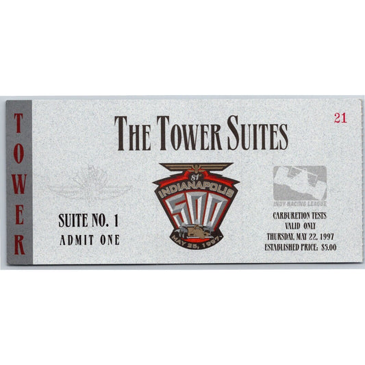 1997 Indy 500 Carburetion Day Tower Suites Ticket Stub IMS Indianapolis #21