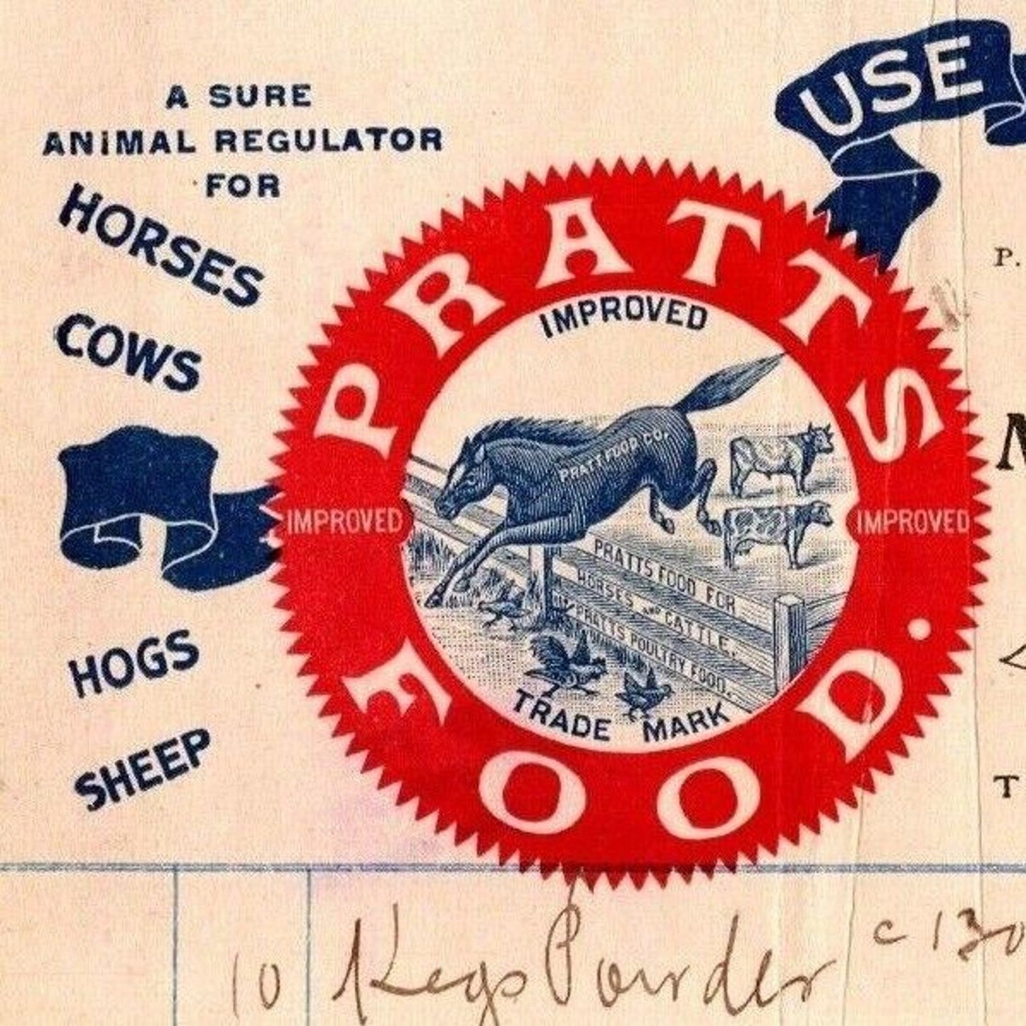Meyersdale, PA Letterhead P.J. Cover & Son / Pratts Poultry Food w/ Horse 1898