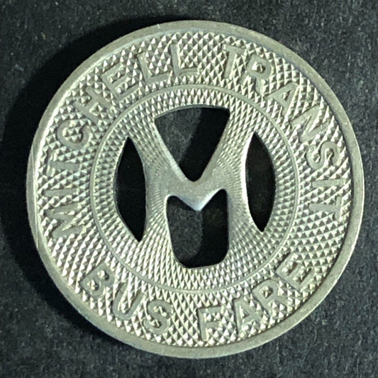 Mitchell Transit (SD) WM G/F School Fare Bus Transit Token "M" c1952 20mm