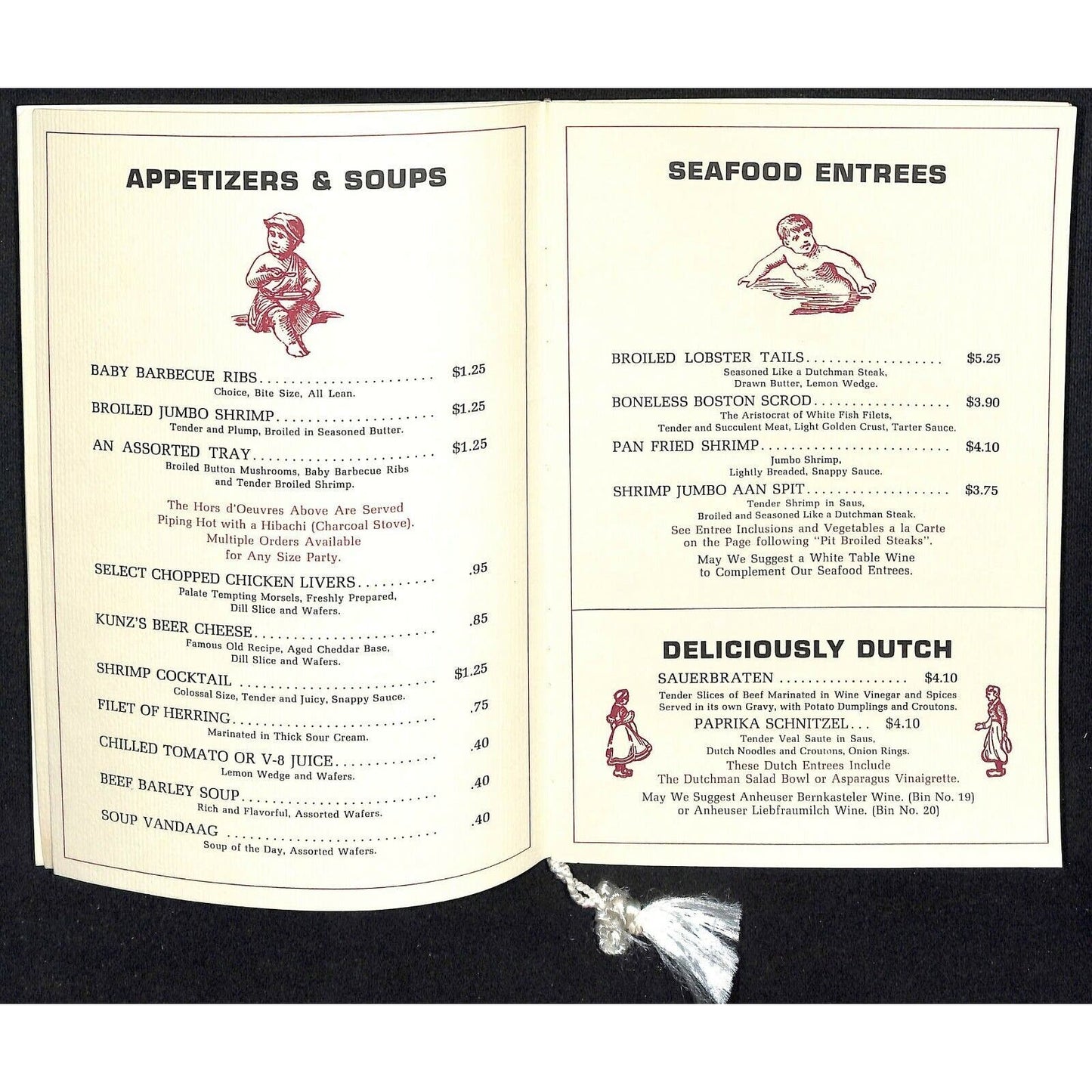 c1970's-80's Kunz's The Dutchman Restaurant Menu Louisville, KY 12pp VGC