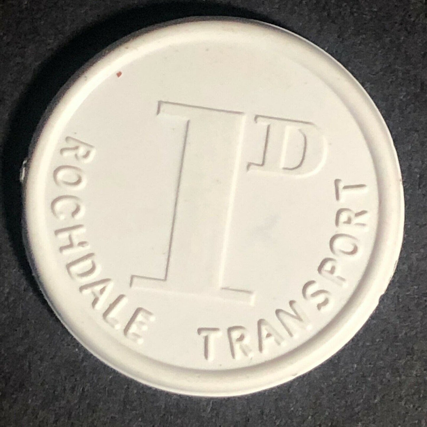 Rochdale Transport England Plastic Token White 1D 21mm c50's-60's