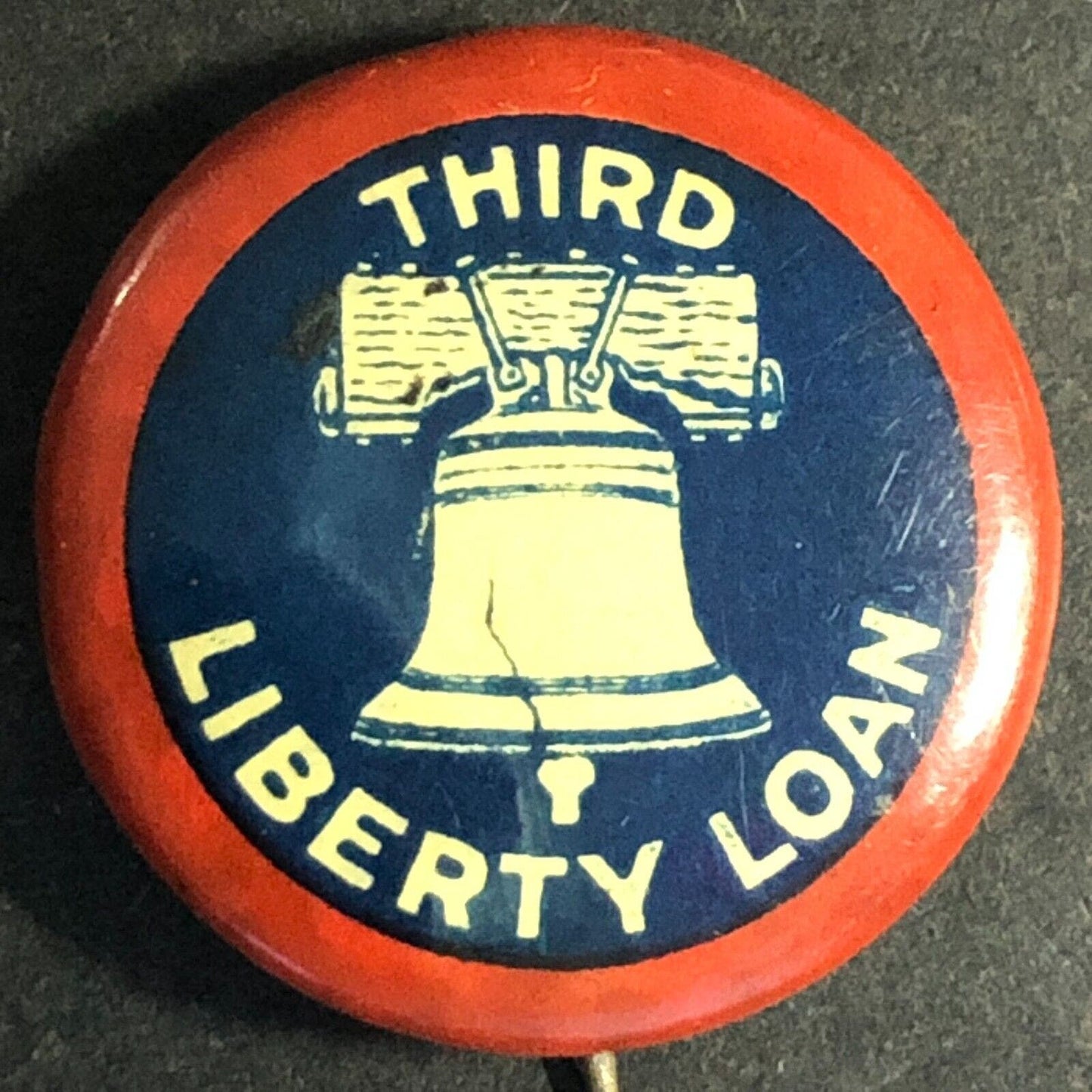 WWI Third Liberty Loan Celluloid Steel Pinback Button w/ Bell c1918