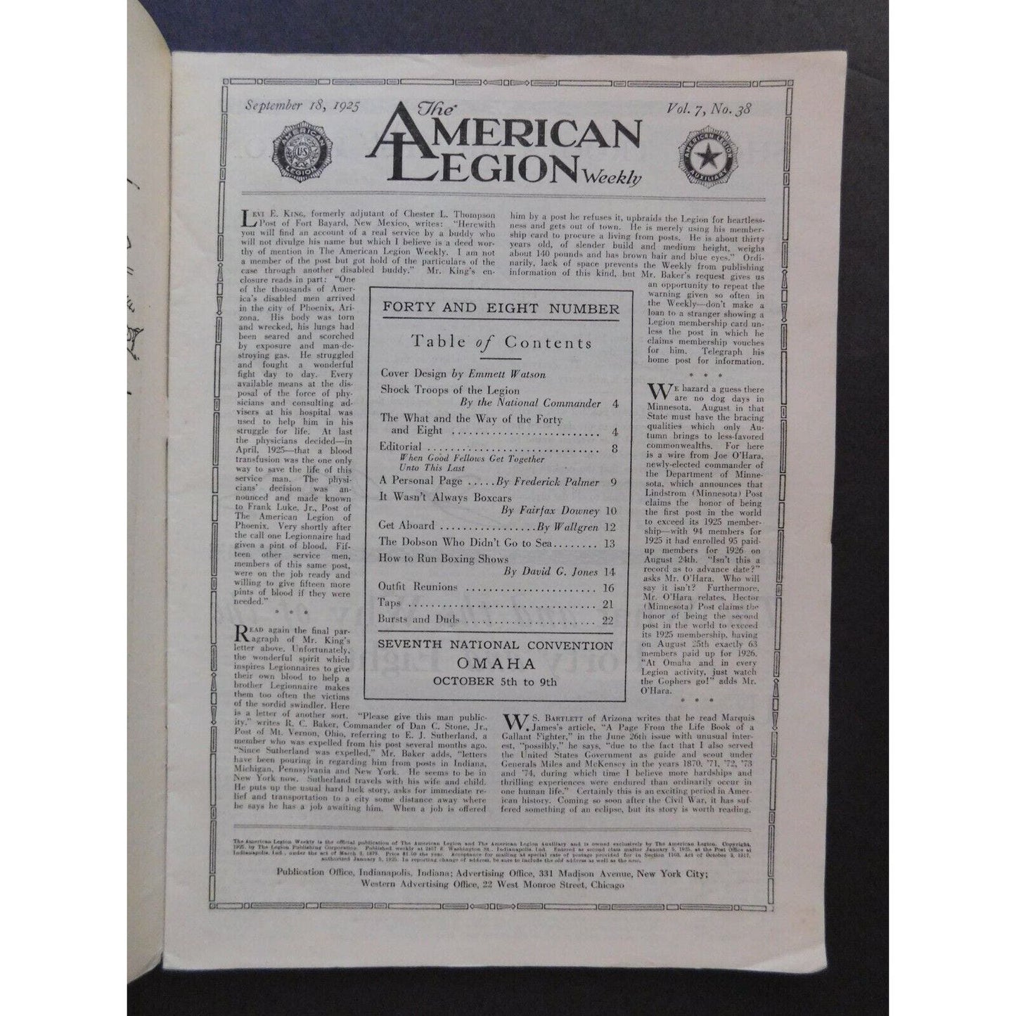 "The American Legion Weekly" Sept 1925 - 22 pgs.