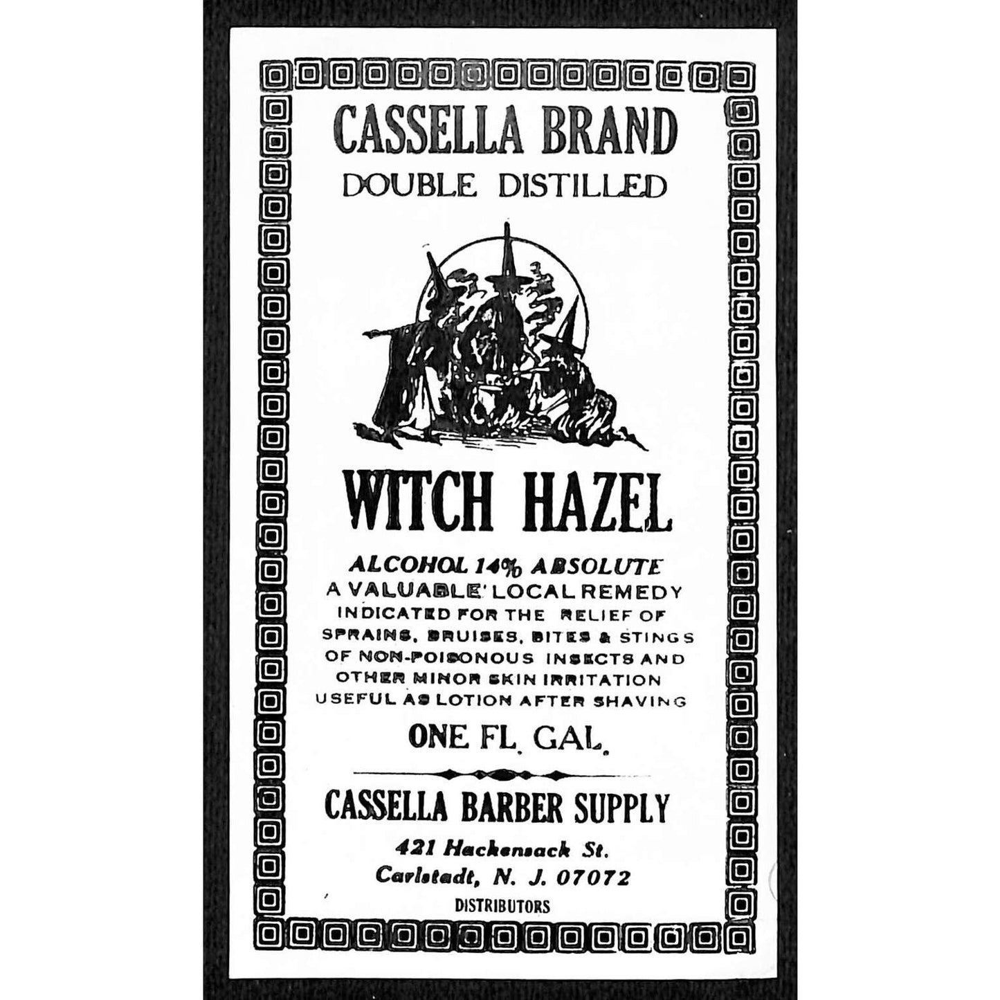 Vintage Paper Label Witch Hazel Double Distilled Witches Cauldron c1970's