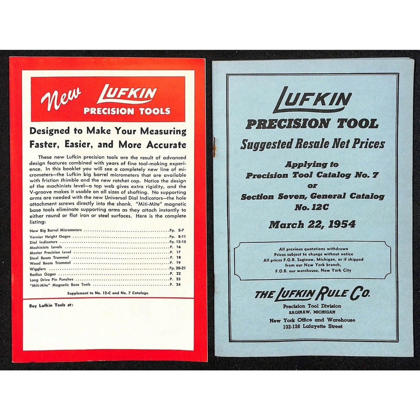 Vintage c1949 Lufkin Precision Tools Catalog No. 7 - 144pp. VGC