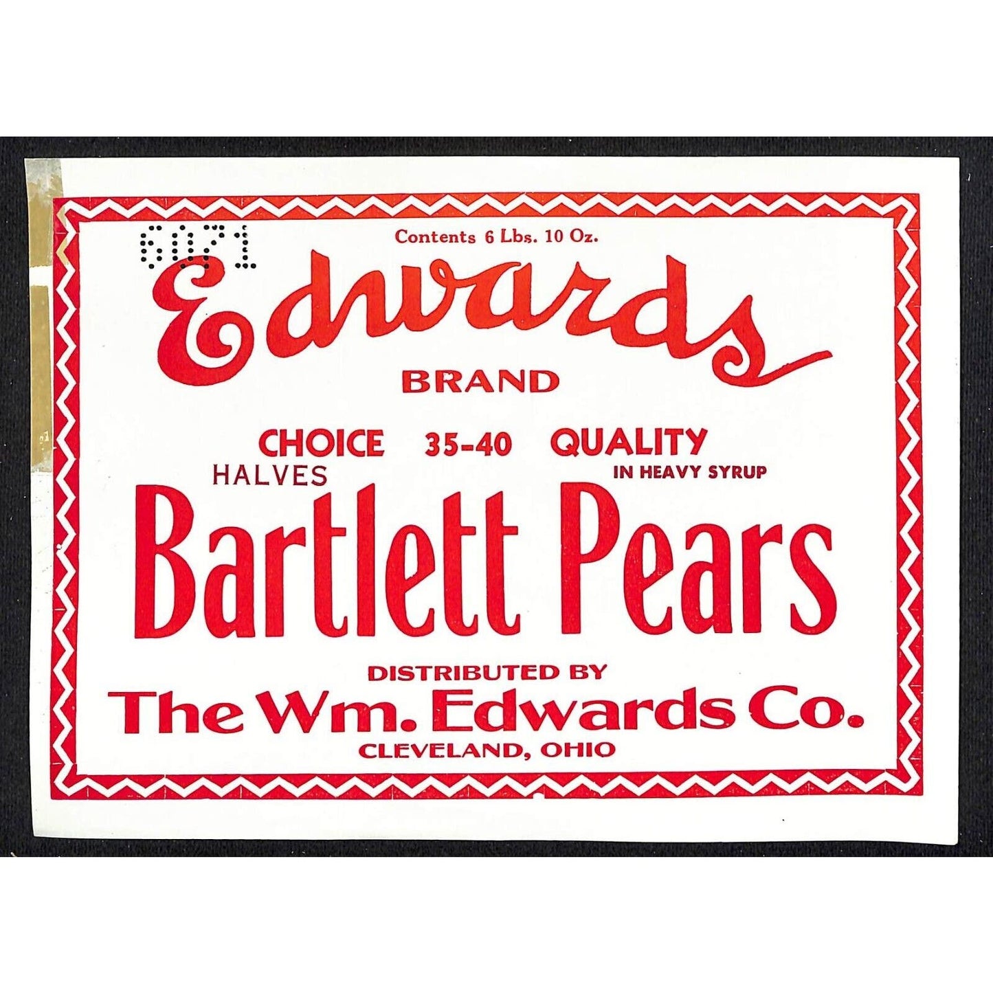1940 Paper Can Label Edwards Brand Bartlett Pears Halves Heavy Syrup VGC Scarce