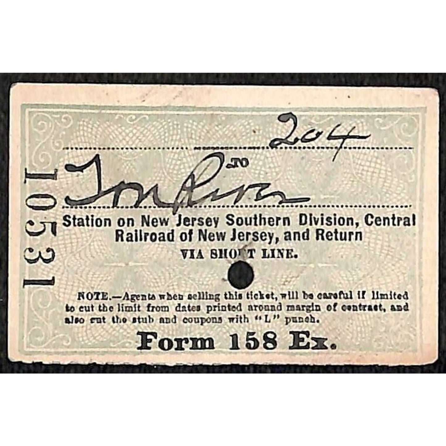 New York & Long Branch Railroad 1901 Ticket North Asbury Park #10531