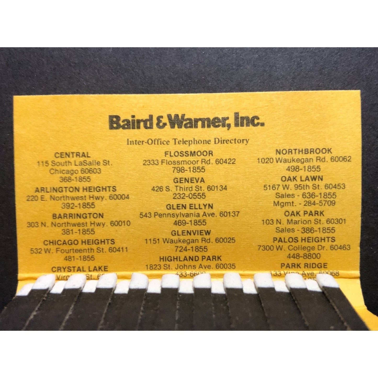 Baird & Warner Real Estate Full Matchbook c1975-85 VGC Scarce