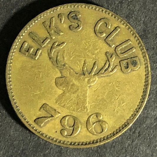 Elk's Club 796 (Bluffton, IN) Good For 5 In Trade Brass Token 20.6mm Elk Head