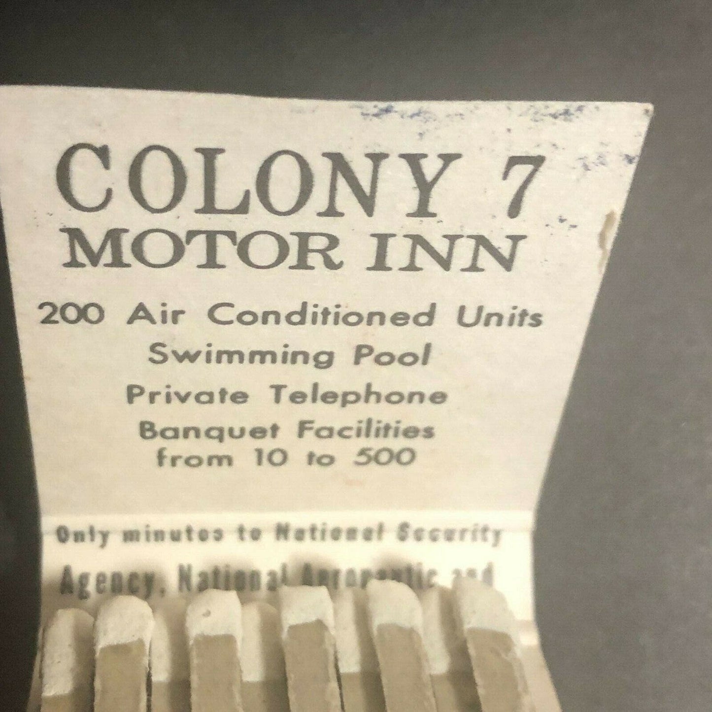 1970's Full Matchbook - "Colony 7 Motor Inn" Schrafft's Baltimore Washington Pky
