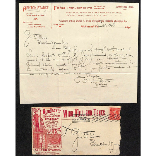 Ashton Starke Farm Implements Wind Mills Tanks Letterhead Richmond VA 1898