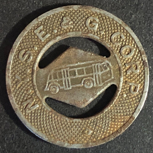N. Y. S. E. & G. Corp. Elmira (NY) Steel G/F One Fare Transit Token 21mm c1944