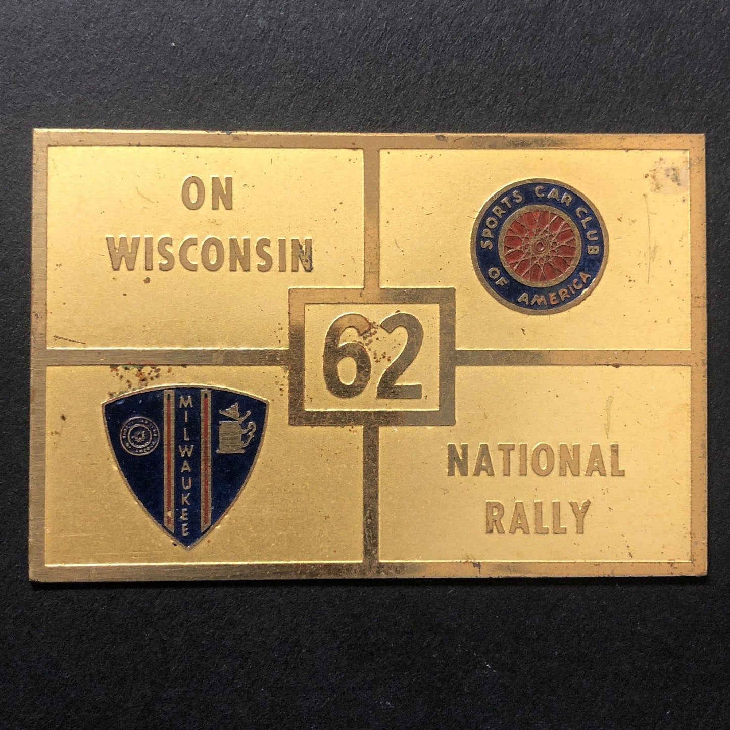 SCCA 1962 Wisconsin National Rally Auto Racing Brass Dash Wall Plaque