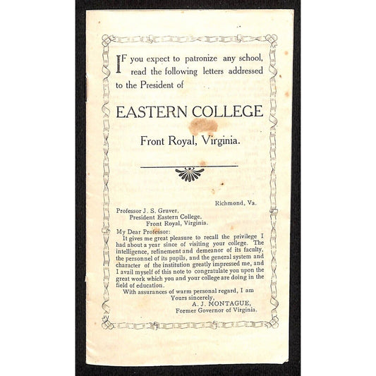 c1907 Eastern College Front Royal, VA Collection of Letters Pamphlet 15pp Scarce