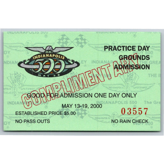 2000 Indy 500 Practice Day Grounds Admission Ticket Pass Card IMS #03557 VGC