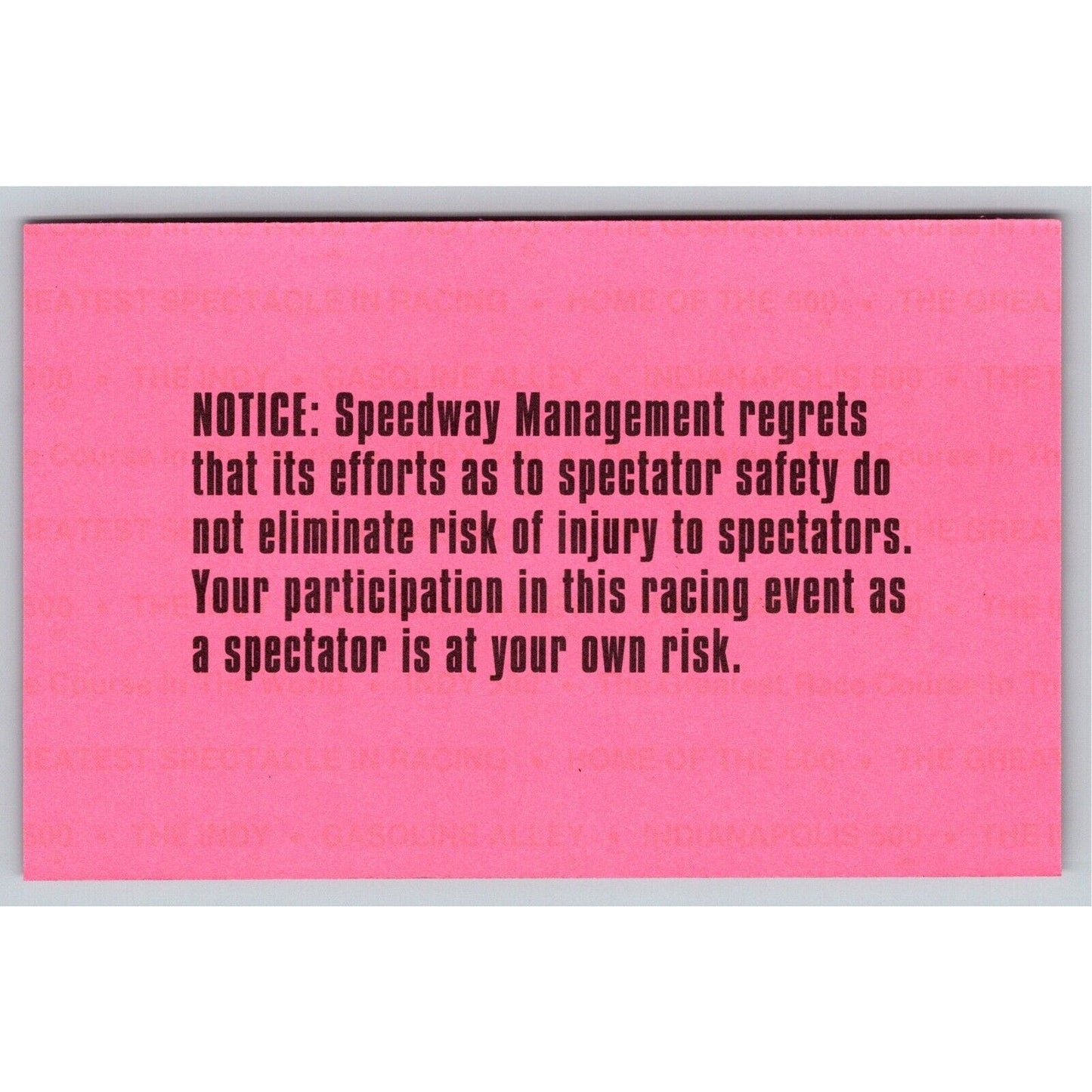 2001 Indy 500 Practice Day Grounds Admission Ticket Pass Card IMS #14306 VGC