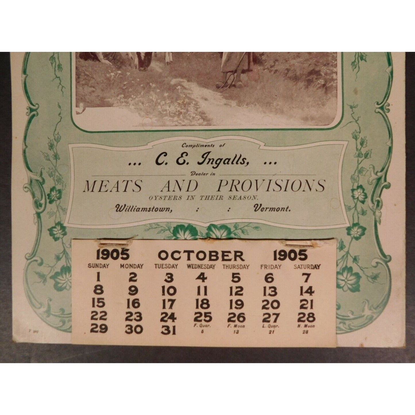 C. E. Ingalls "Meats And Provisions" 1905 Calendar Williamstown Vermont