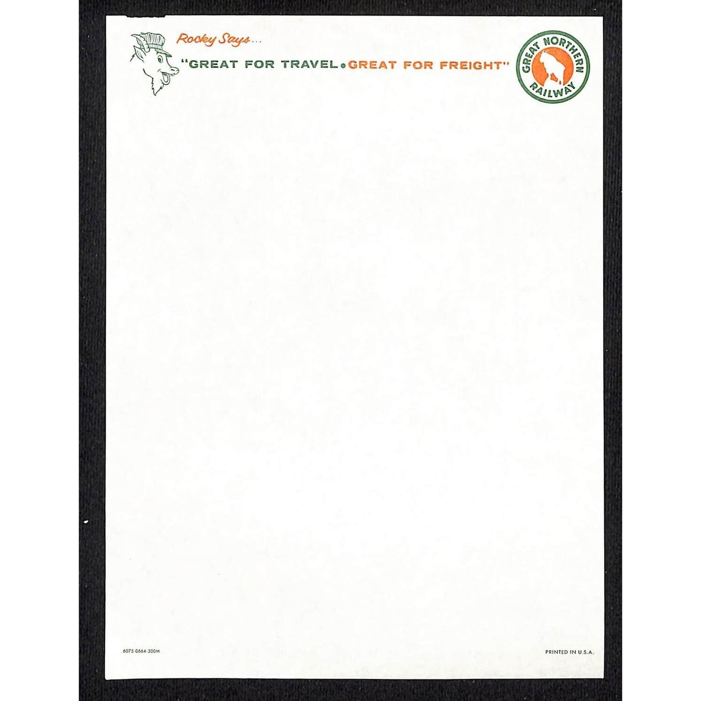 Northern Railway Railroad Stationary Sheet w/ Rocky Goat