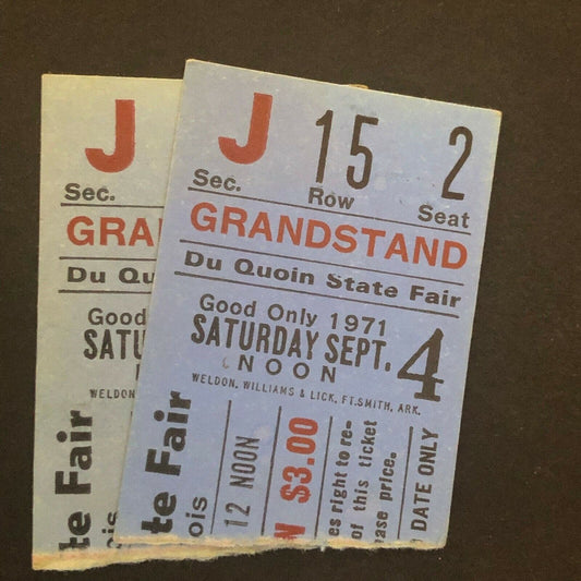 2 1971 Du Quoin State Fair USAC 100 Mile Car Race Ticket Stubs