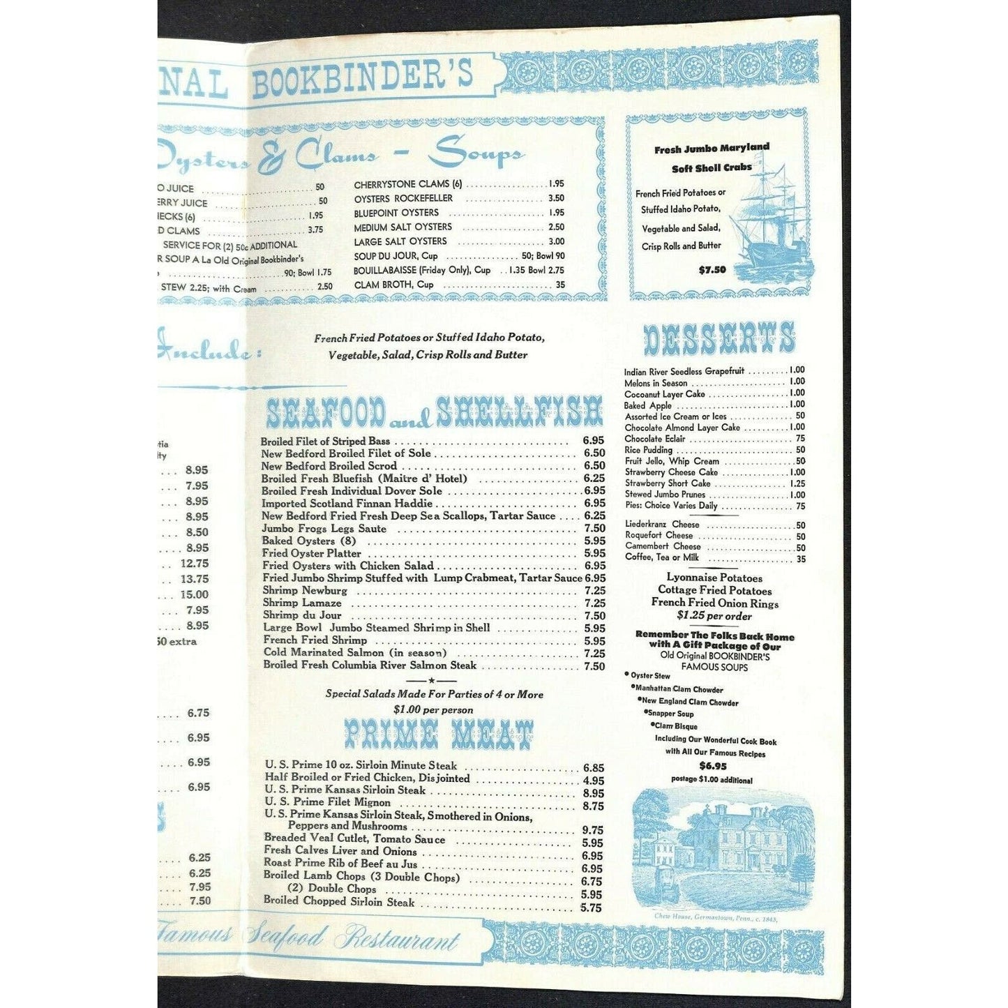 Bookbinder's Menu 1976 Large Restaurant Philadelphia Landmarks Cover Art