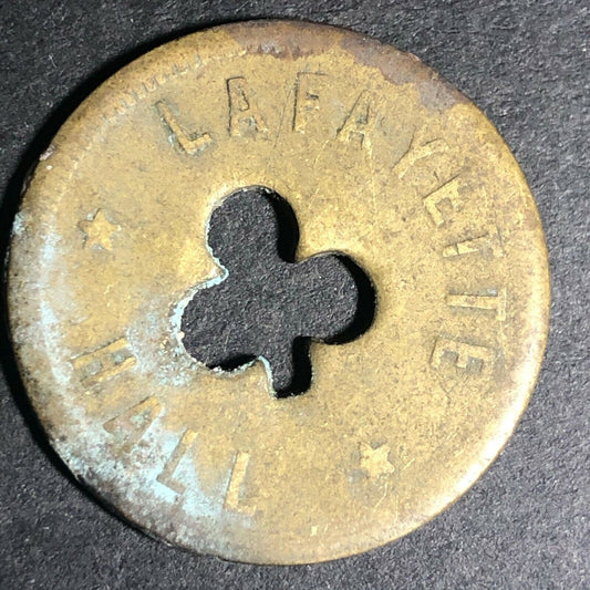 24.5mm Brass Lafayette Hall (Saloon Sacramento, CA) Token Clover Shamrock (#20)