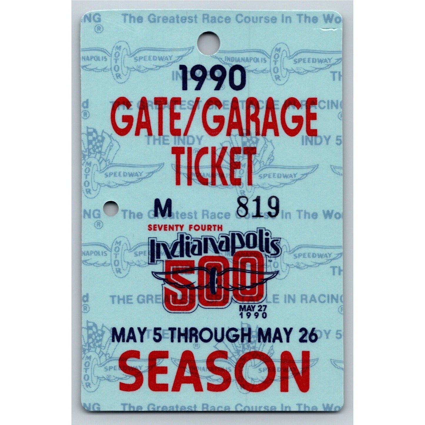 1990 Indy 500 Season Gate Garage Ticket Pass Indianapolis IMS Race Racing #819