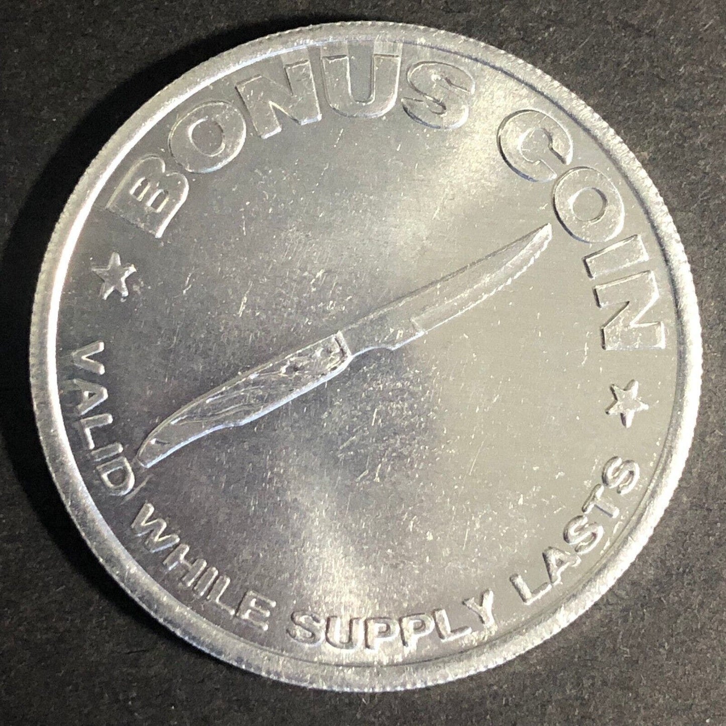 Enco Bonus Coin Free Steak Knife w/ 8 Gal. Min Alum. Token 38mm c60's Scarce VGC