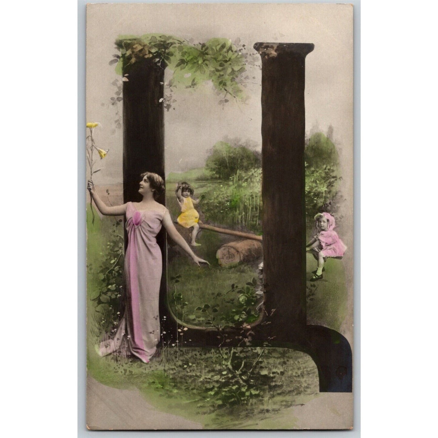 Scarce c1904 Vintage Large Letter Cyrillic Russian Monogram Postcard "Tse" Kids