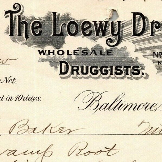 1901 Letterhead Billhead - Loewy Drug Co. Druggist Baltimore Ephraim Baker*