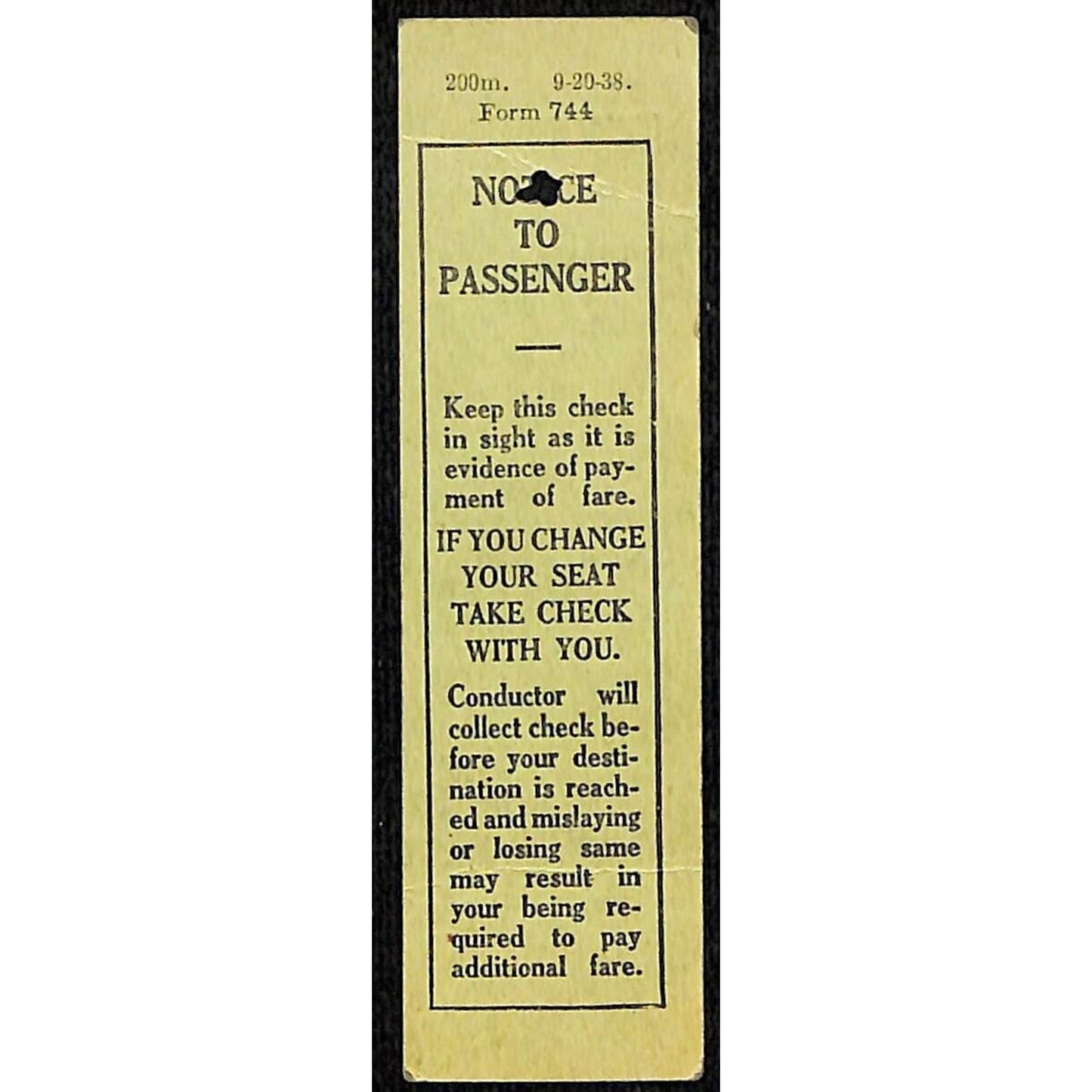 Baltimore & Ohio Railroad Train / Seat Check c1938