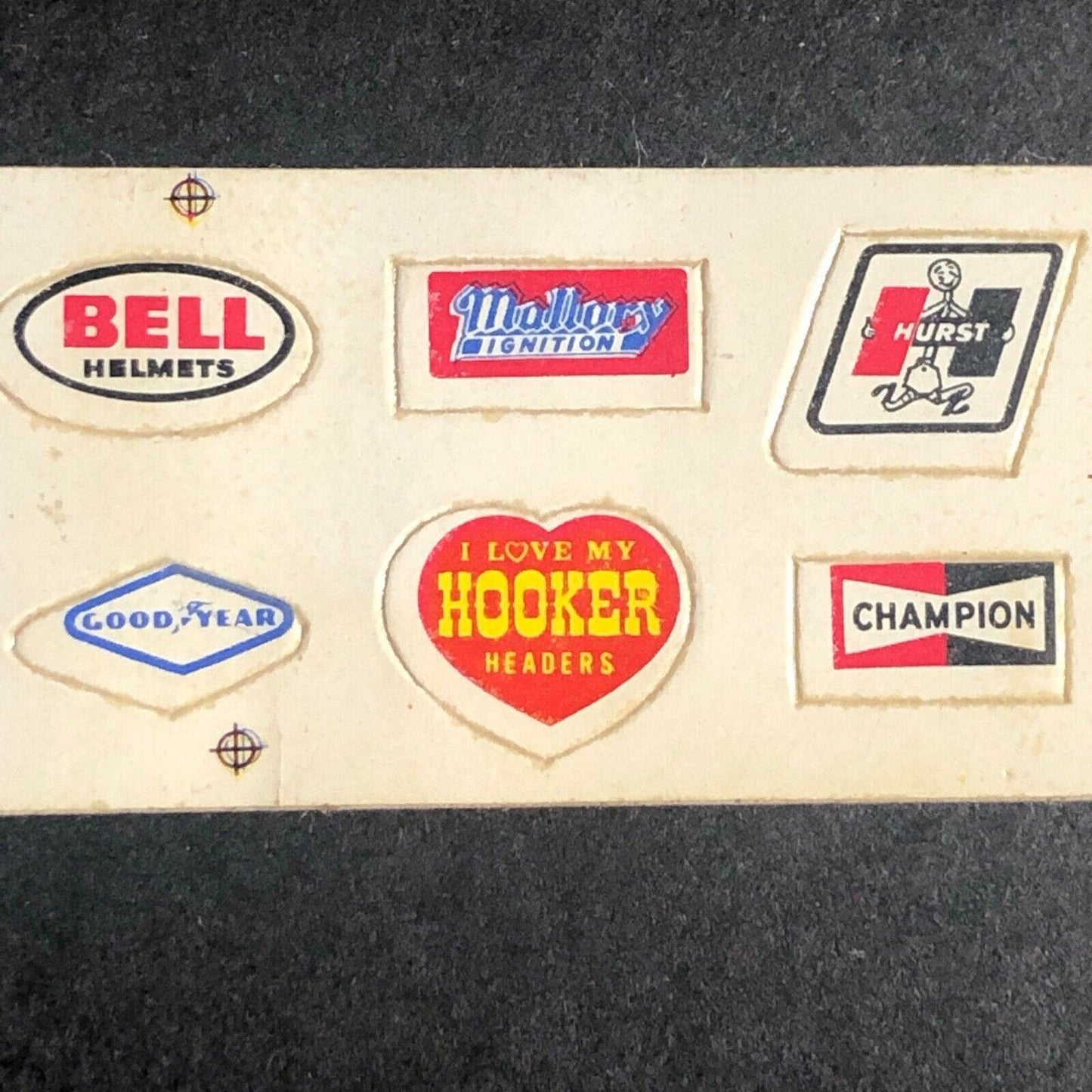 Vintage c1960's 10 Racing Tiny Sticker Sheet of 10 Co's Hooker Bell Hurst Shell
